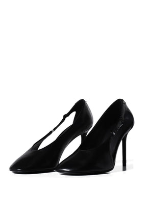 OBLIQUE STRAP LEATHER STILETTOS / BLK