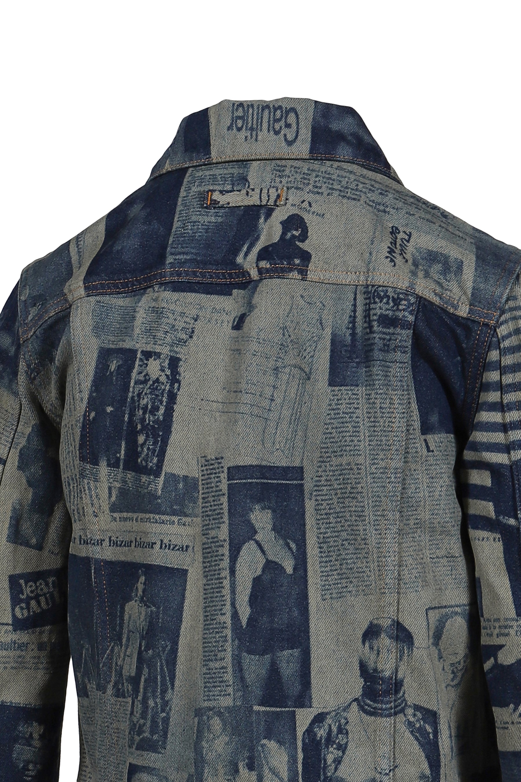 Jean Paul Gaultier FITTED DENIM JACKET WITH NEWSPAPER PRINT / IND/BEI