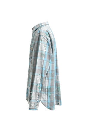 PAINTER'S PAINT STAINED FLANNEL SHIRT / AGED L.BLU×O.WHT