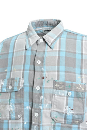 PAINTER'S PAINT STAINED FLANNEL SHIRT / AGED L.BLU×O.WHT