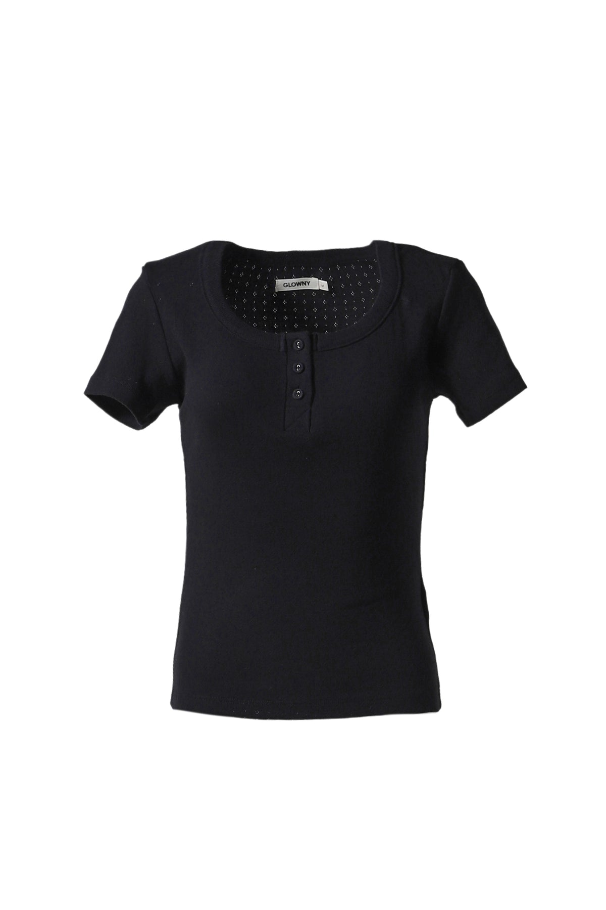 PROVINCE EYELET BUTTON TEE / BLK