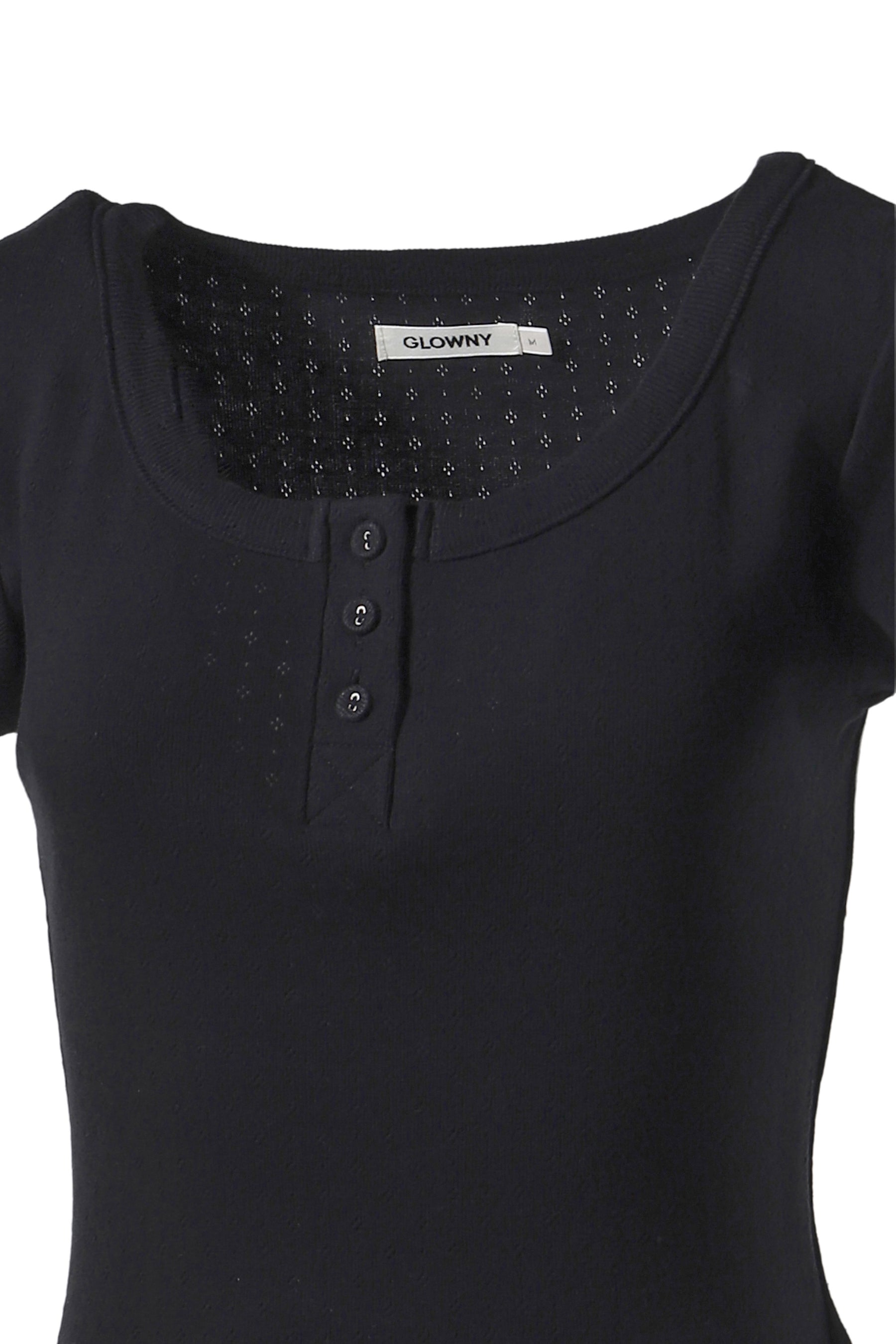 PROVINCE EYELET BUTTON TEE / BLK