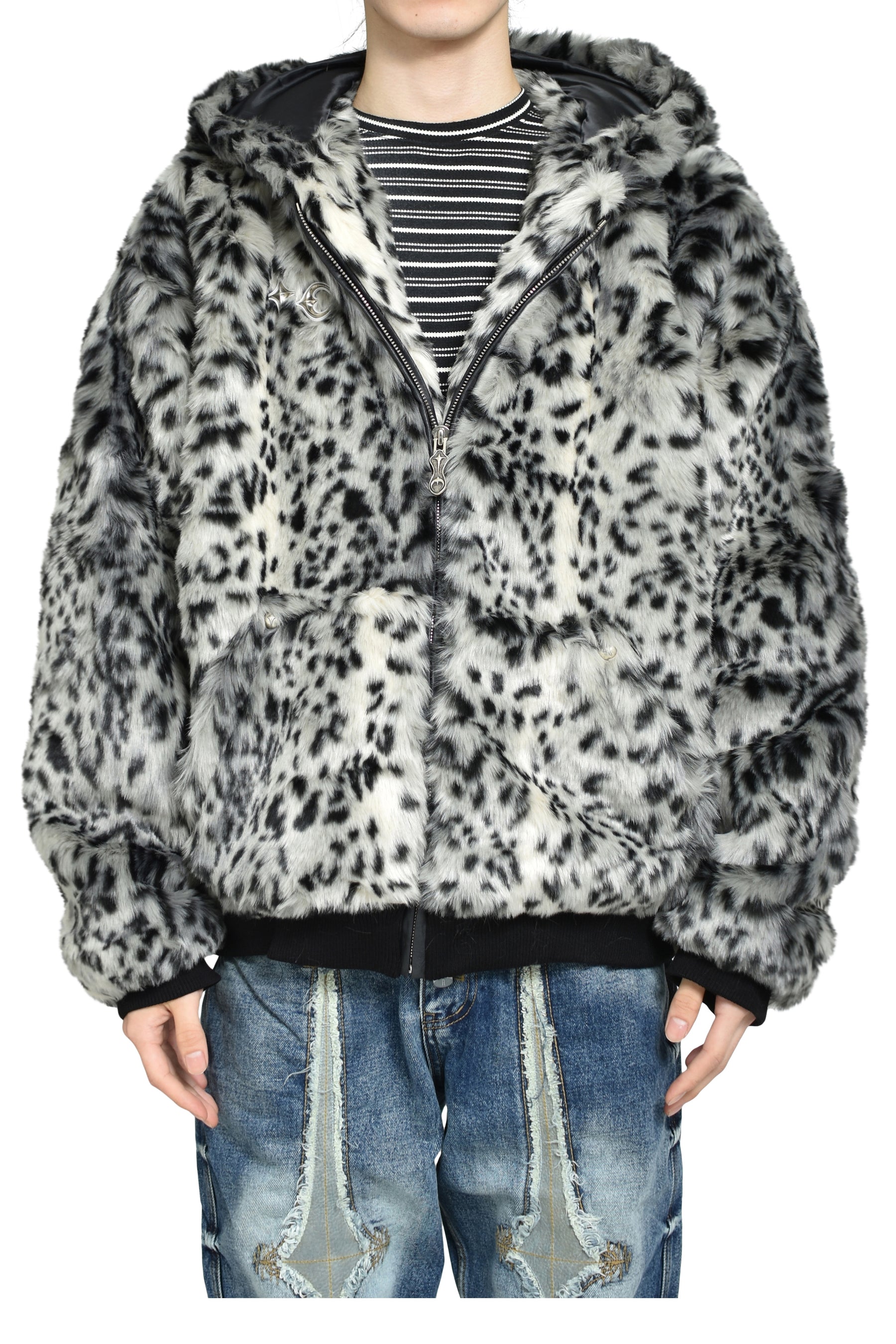 LEOPARD FUR JACKET / WHT/BLK
