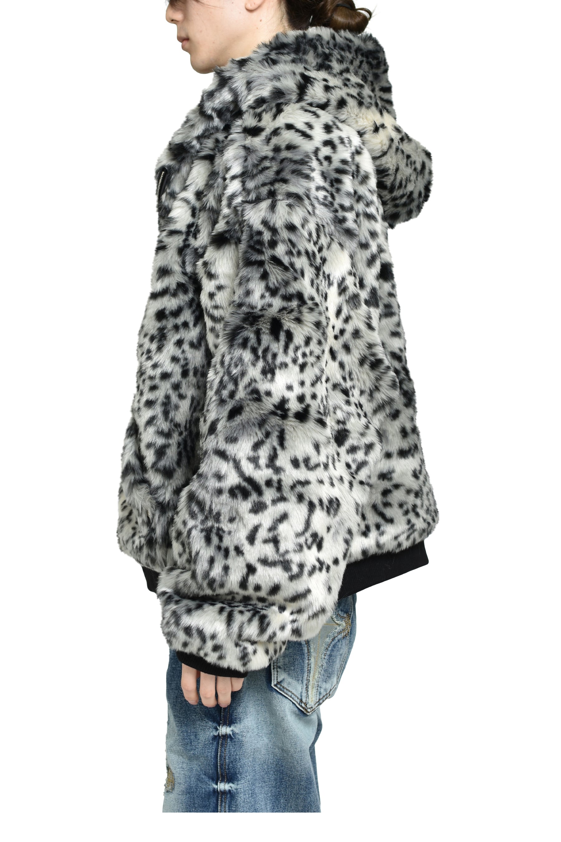 LEOPARD FUR JACKET / WHT/BLK