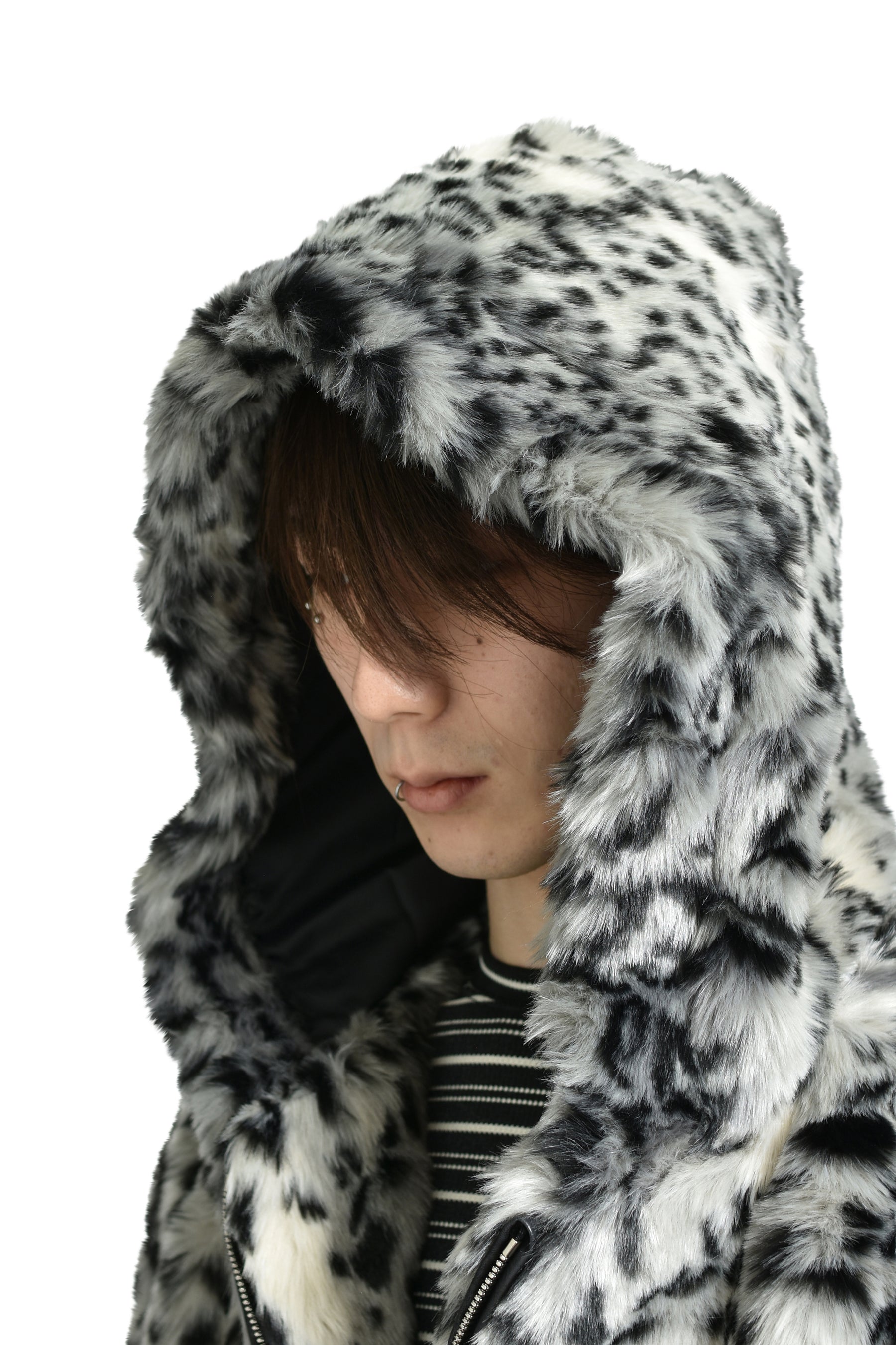 LEOPARD FUR JACKET / WHT/BLK