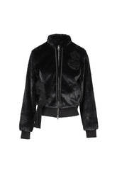 FLEECE APPLIQU_ ZIPUP JACKET / BLK
