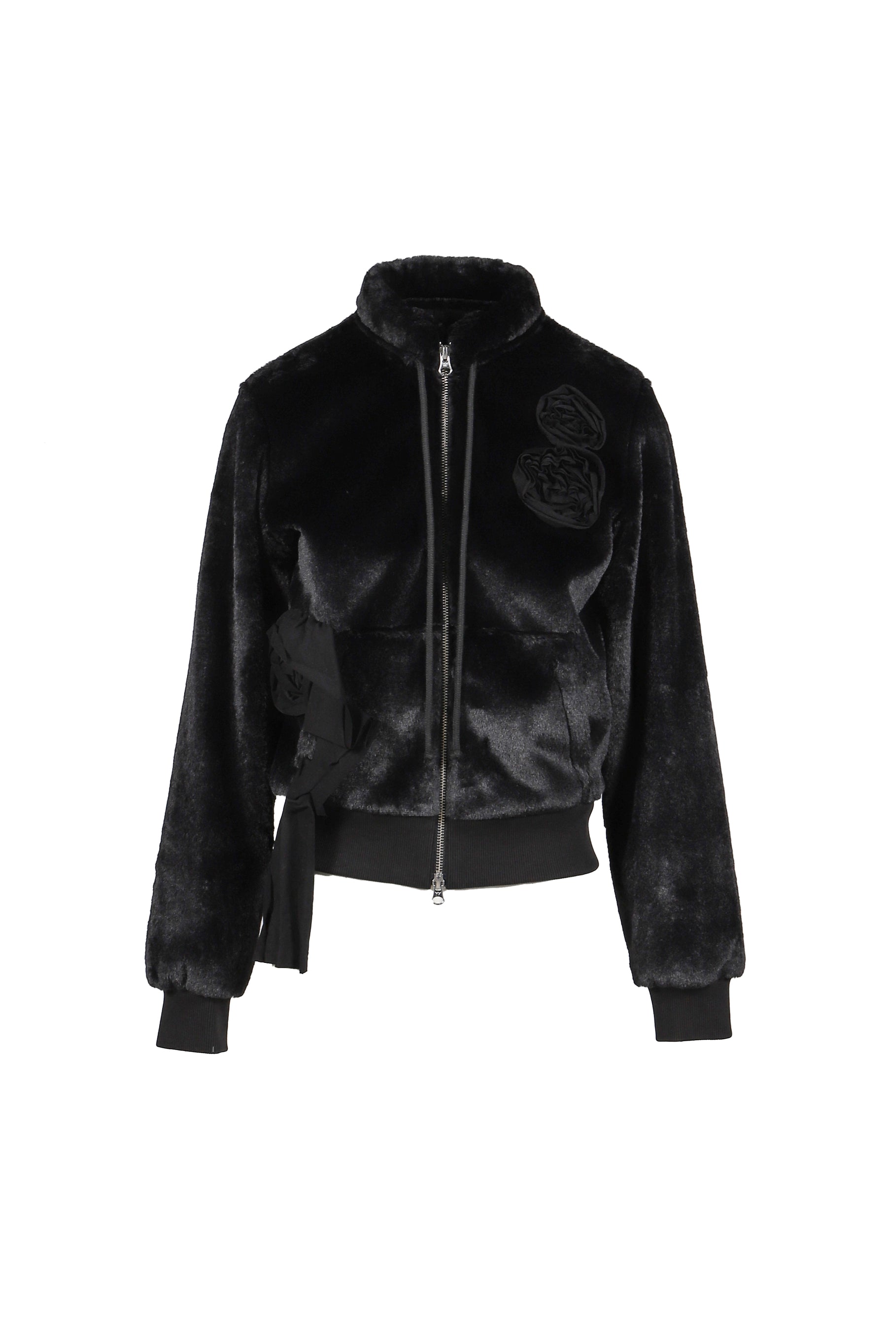 FLEECE APPLIQU_ ZIPUP JACKET / BLK