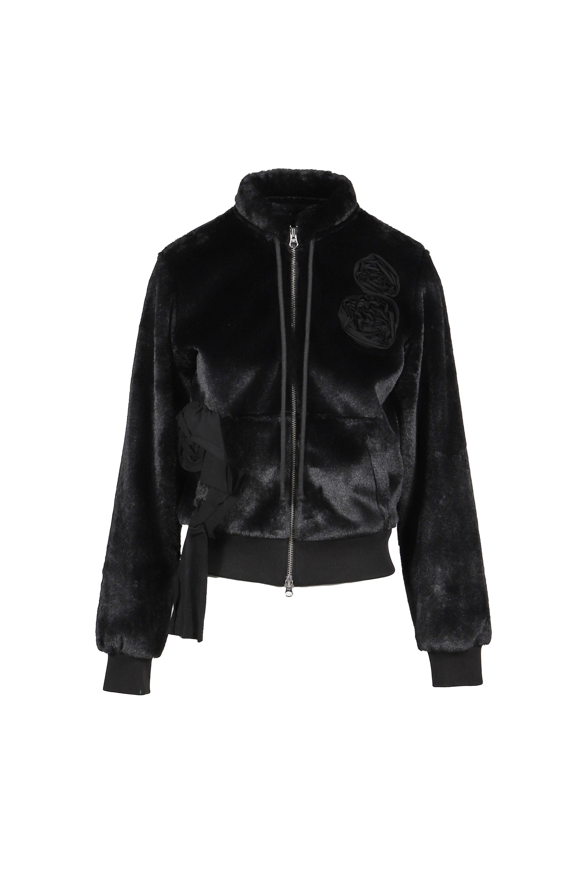 FLEECE APPLIQU_ ZIPUP JACKET / BLK