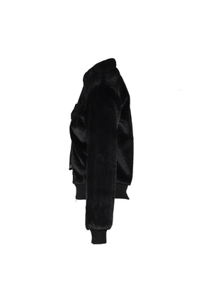 FLEECE APPLIQU_ ZIPUP JACKET / BLK