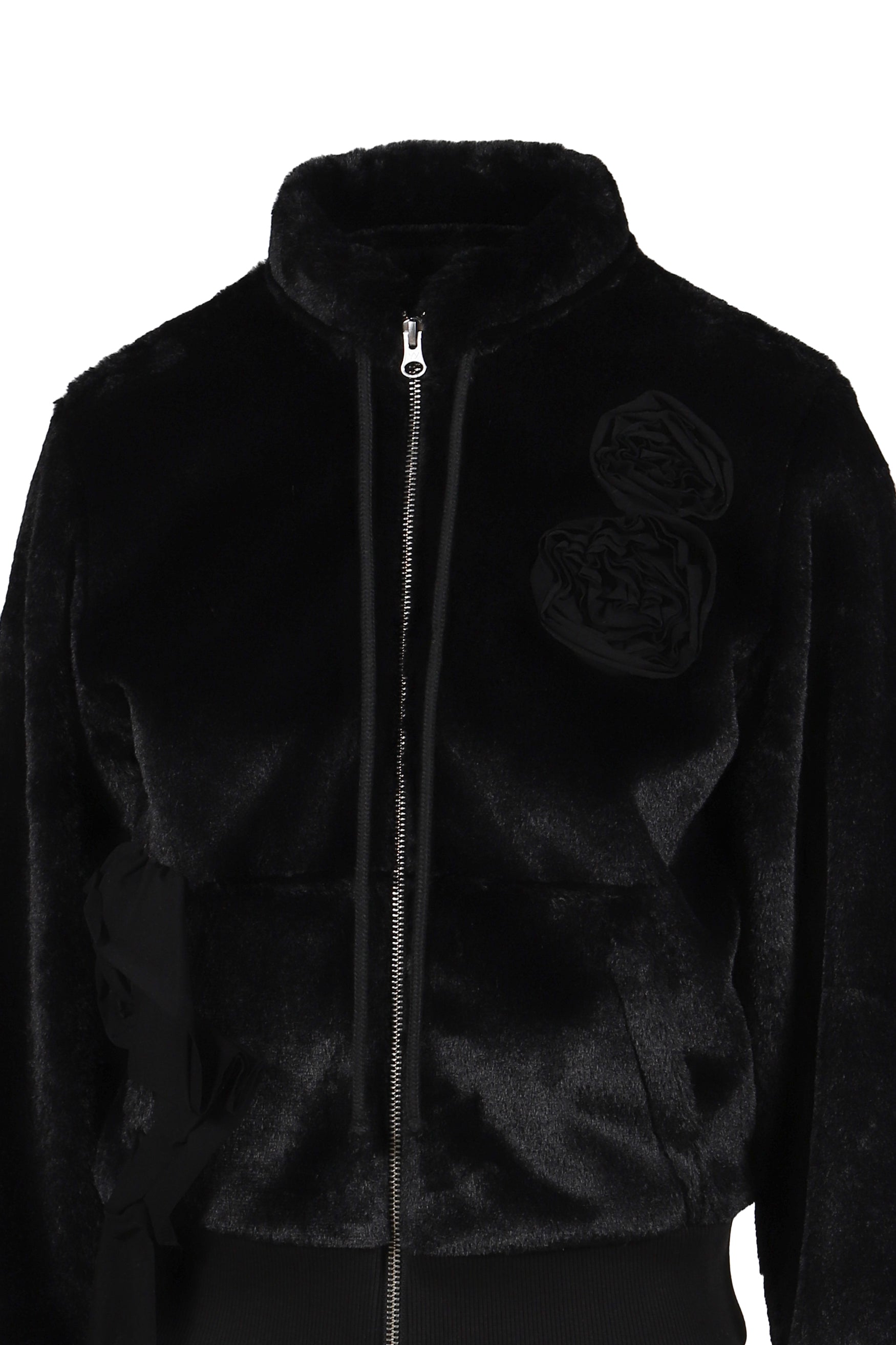 FLEECE APPLIQU_ ZIPUP JACKET / BLK