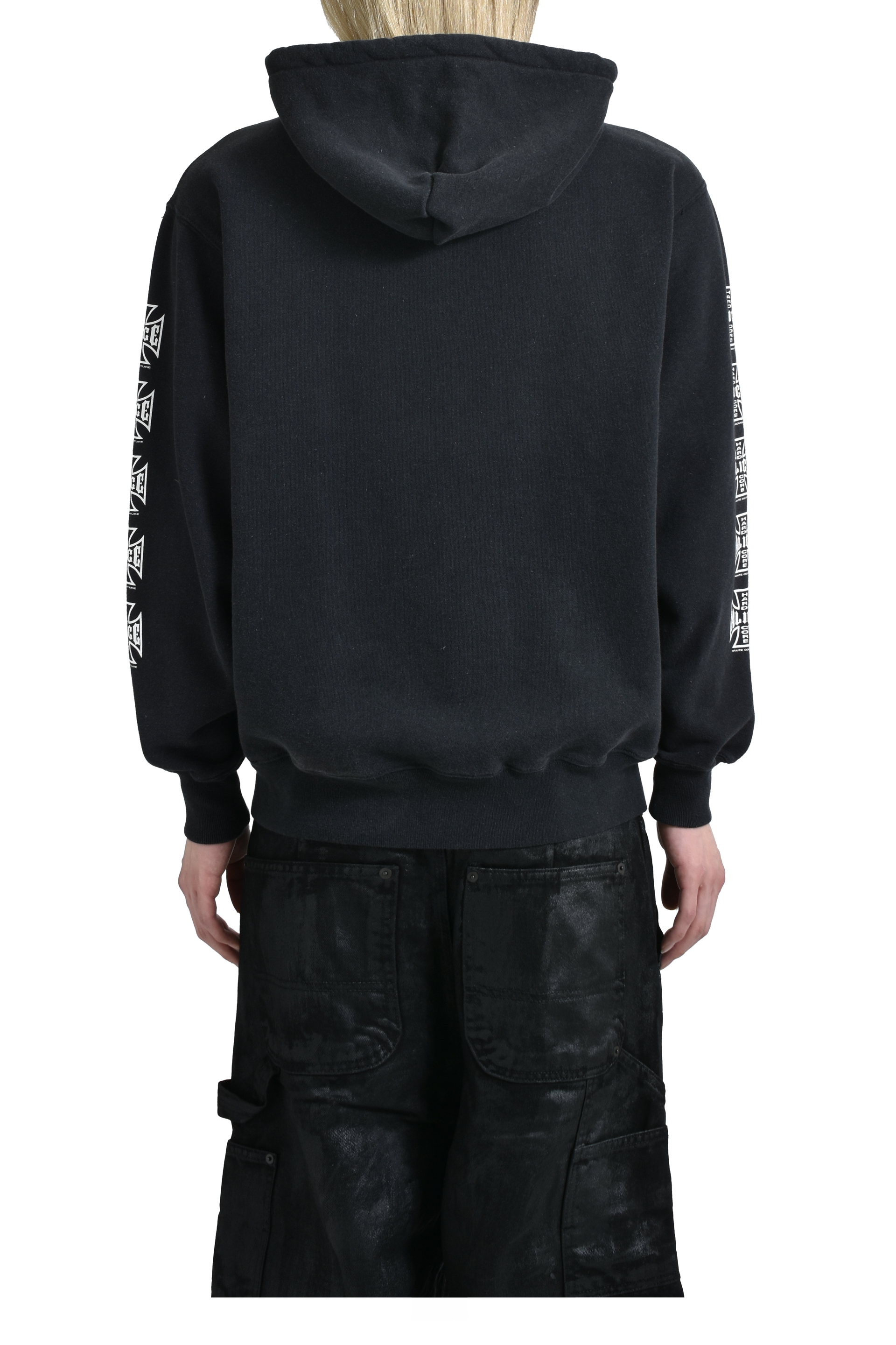 ALICE HOLLYWOOD DESTROYED CHOPPER FULL ZIP HOODIE / BLK WHT