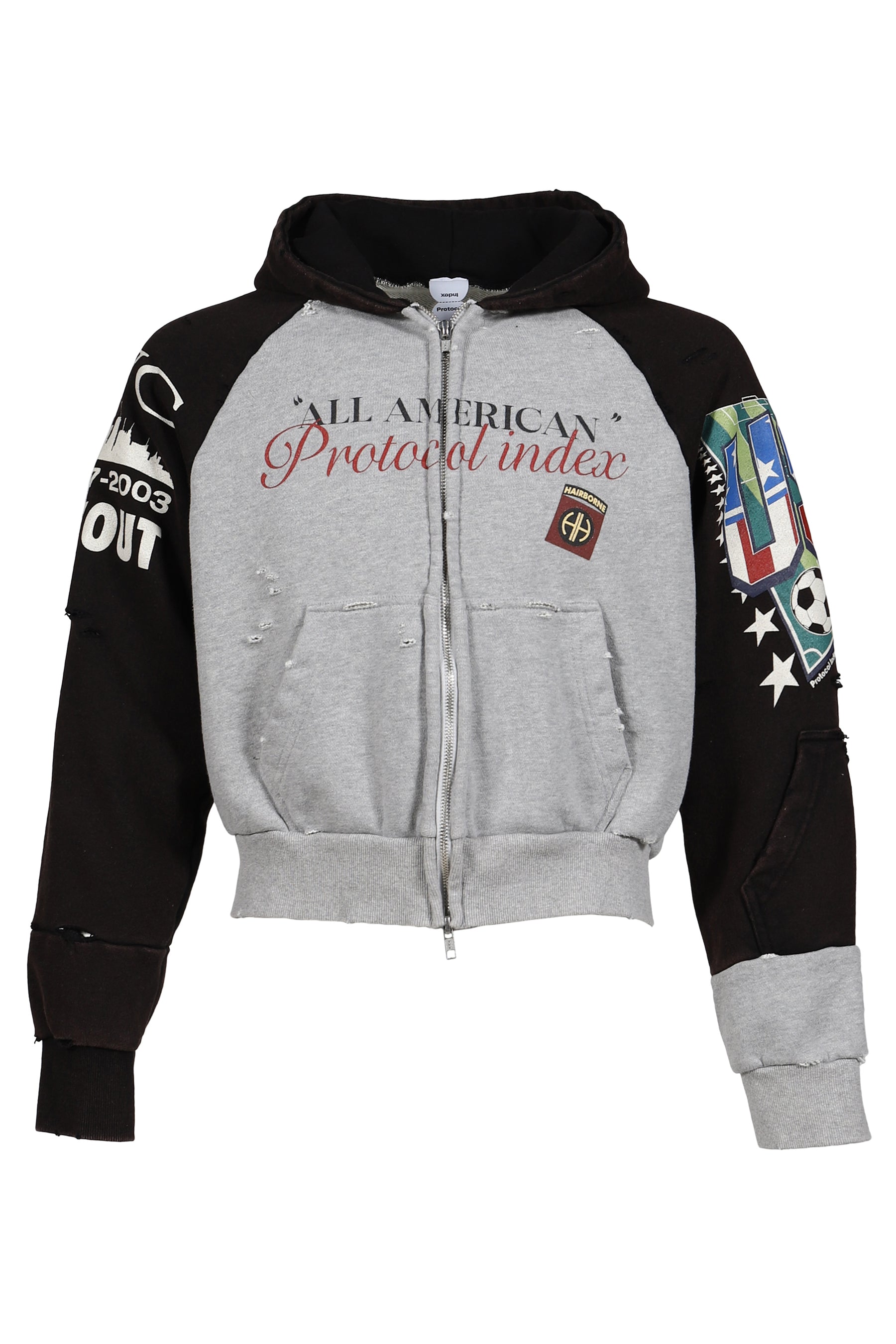 TIGHT FIT RECONSTRUCTED ZIP HOODIE / GRY