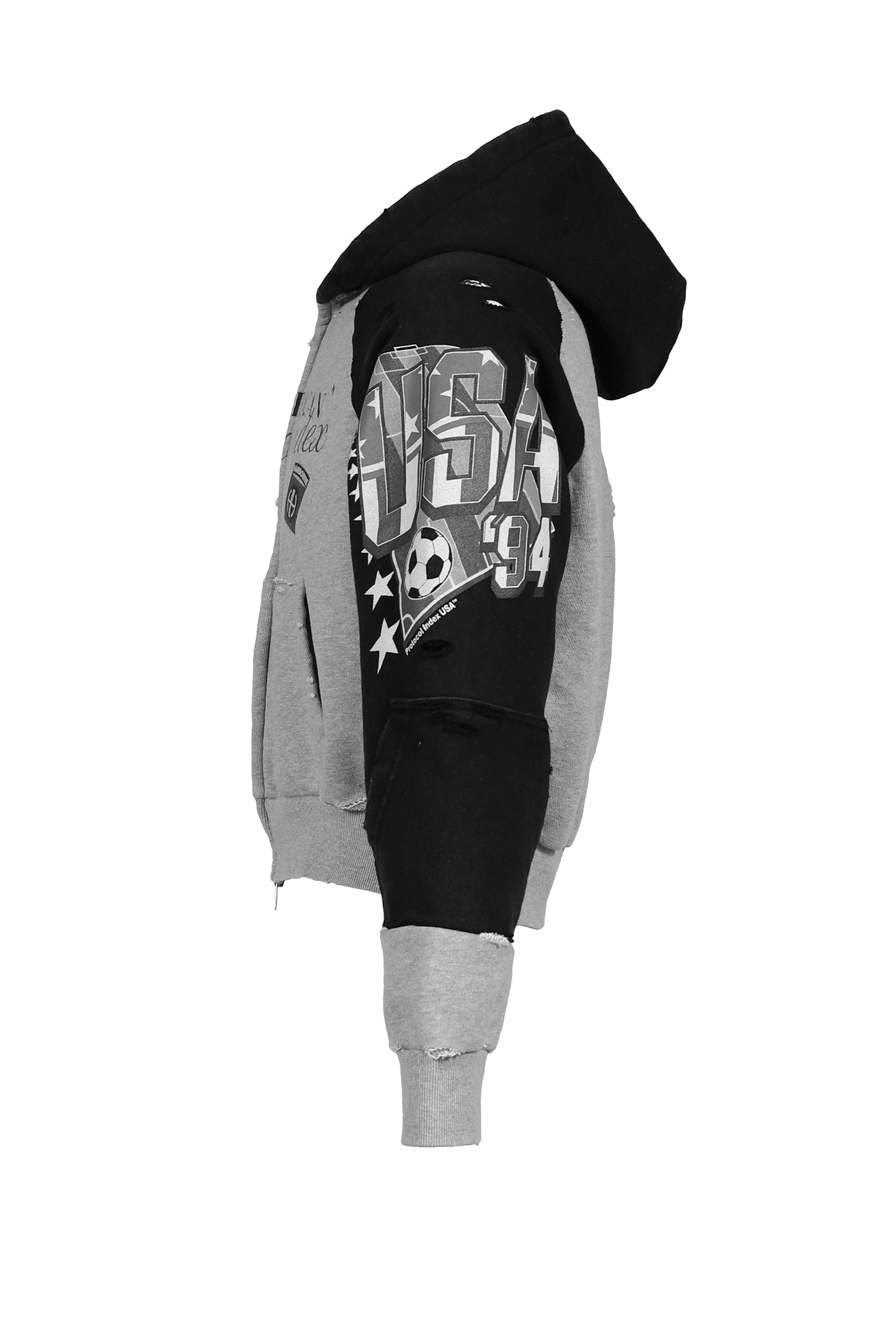 TIGHT FIT RECONSTRUCTED ZIP HOODIE / GRY