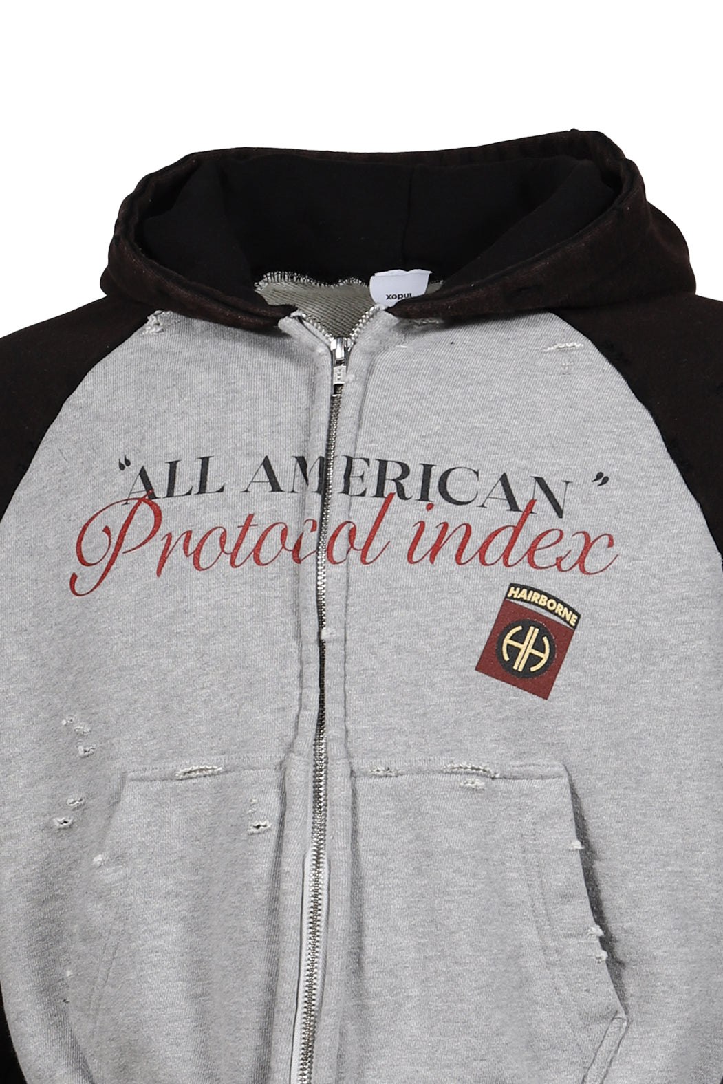 TIGHT FIT RECONSTRUCTED ZIP HOODIE / GRY