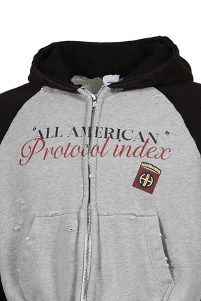 TIGHT FIT RECONSTRUCTED ZIP HOODIE / GRY