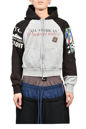 TIGHT FIT RECONSTRUCTED ZIP HOODIE / GRY