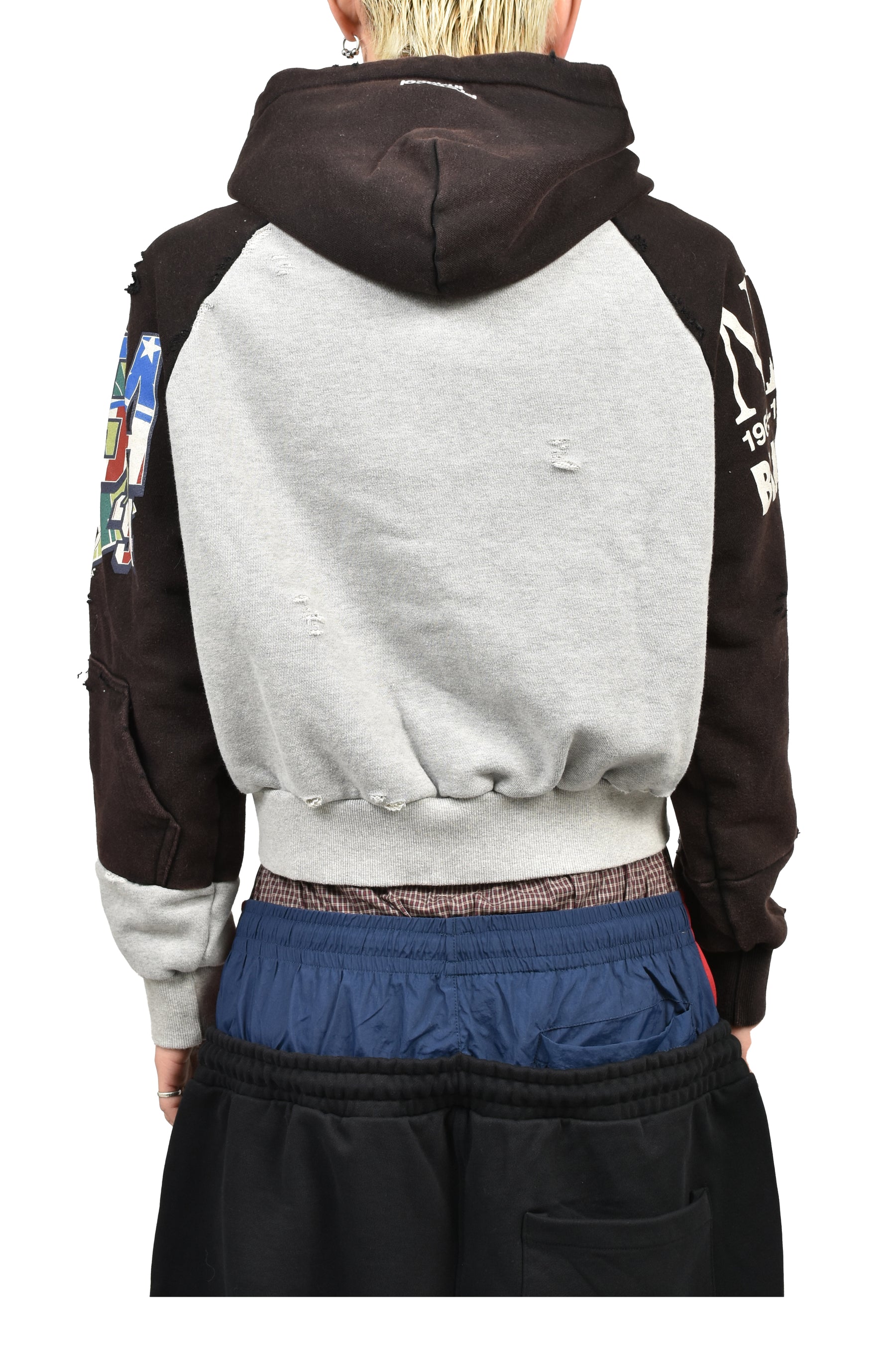TIGHT FIT RECONSTRUCTED ZIP HOODIE / GRY