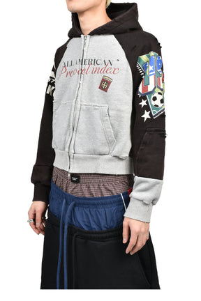 TIGHT FIT RECONSTRUCTED ZIP HOODIE / GRY