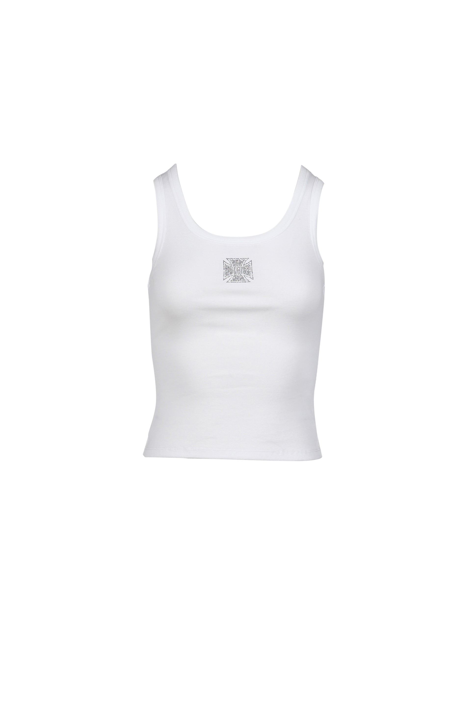 CRYSTAL BIKER CROSS TANKTOP / WHT