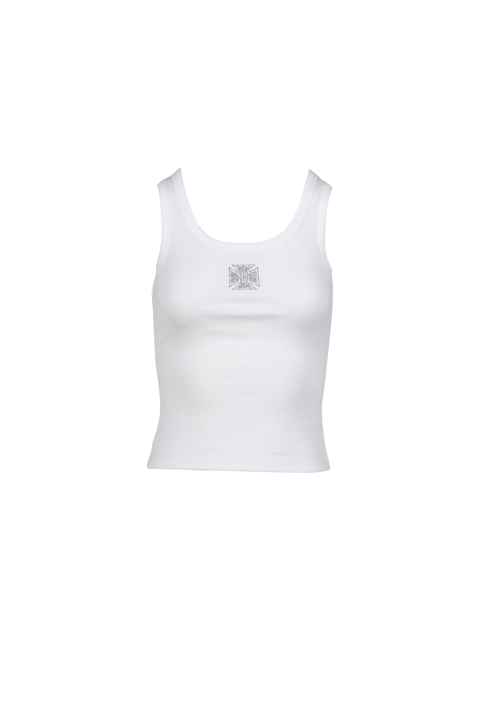 VETEMENTS CRYSTAL BIKER CROSS TANKTOP / WHT