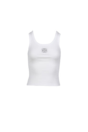 CRYSTAL BIKER CROSS TANKTOP / WHT