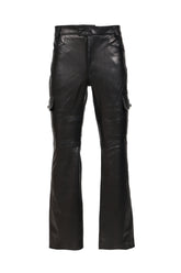 CARGO LEATHER FLARE TROUSERS / BLK LEATHER