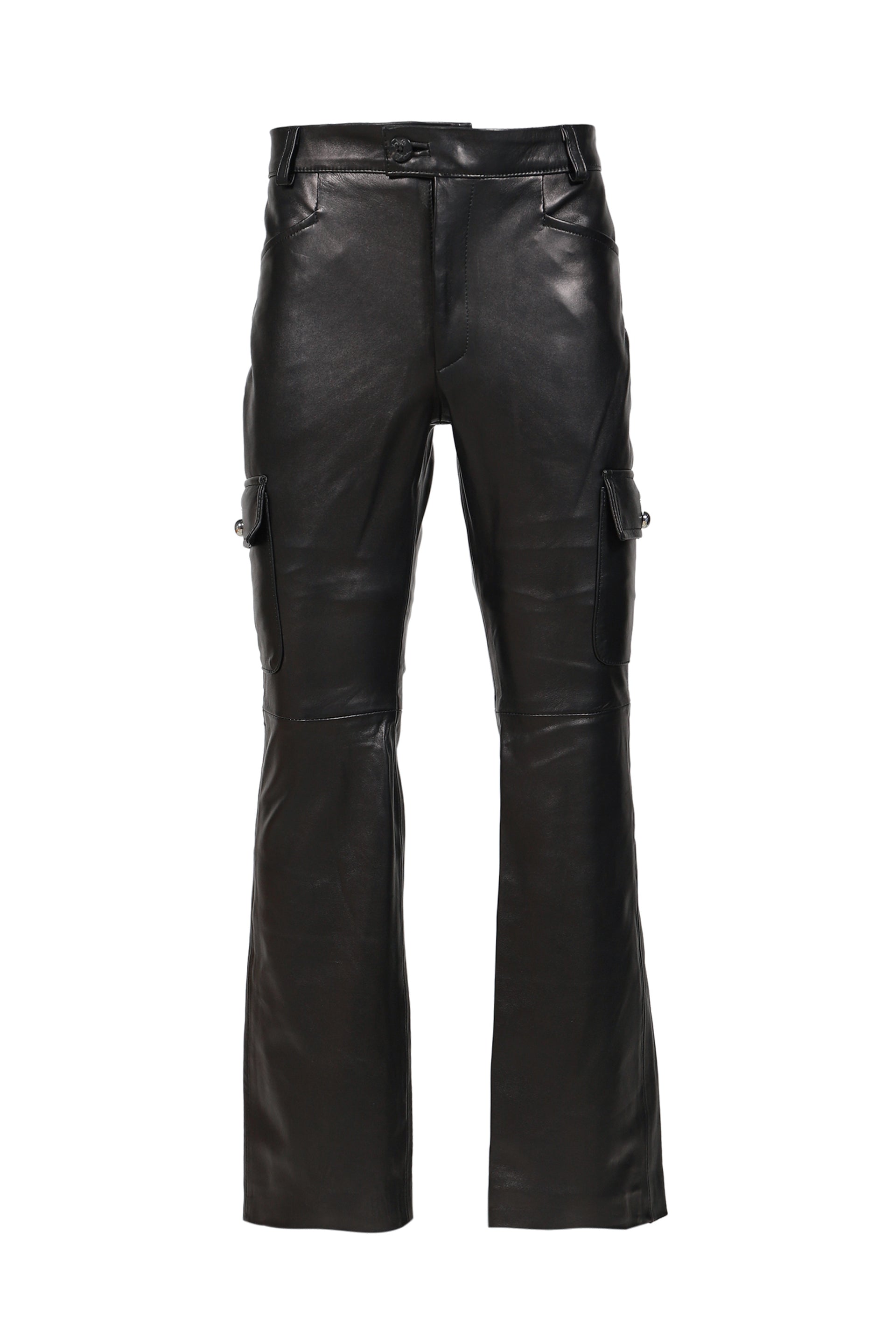 CARGO LEATHER FLARE TROUSERS / BLK LEATHER