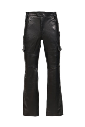 CARGO LEATHER FLARE TROUSERS / BLK LEATHER