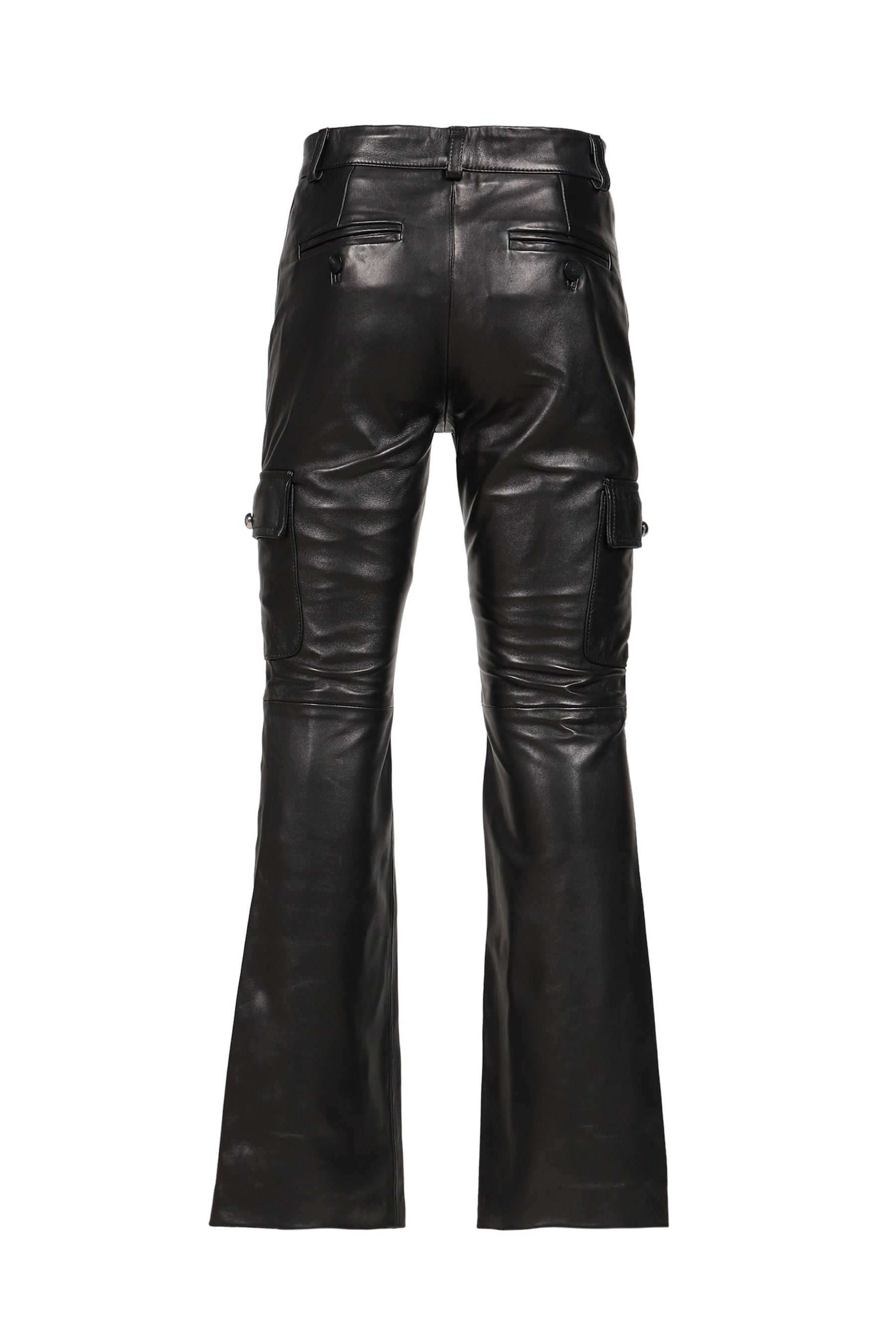 CARGO LEATHER FLARE TROUSERS / BLK LEATHER