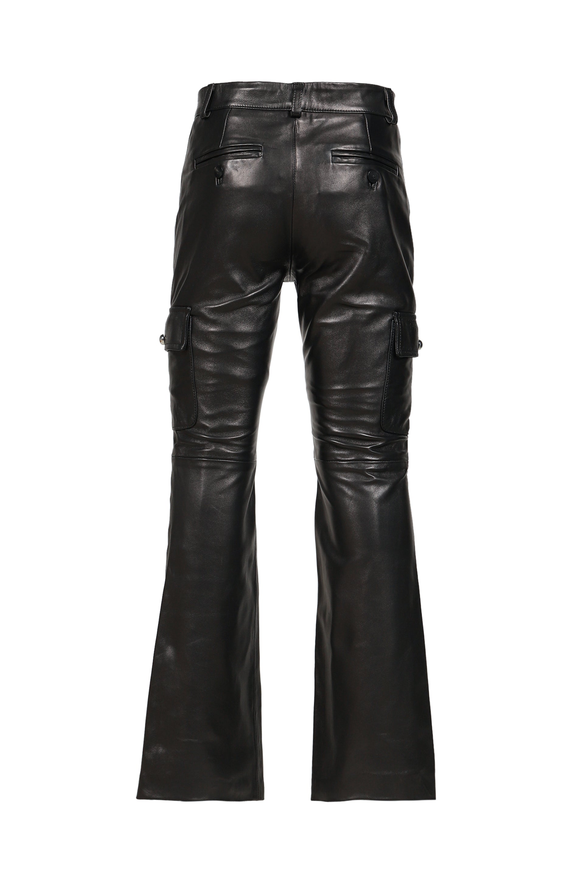CARGO LEATHER FLARE TROUSERS / BLK LEATHER