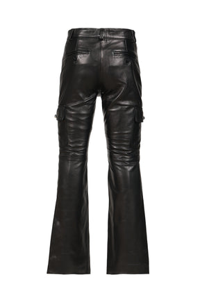 CARGO LEATHER FLARE TROUSERS / BLK LEATHER