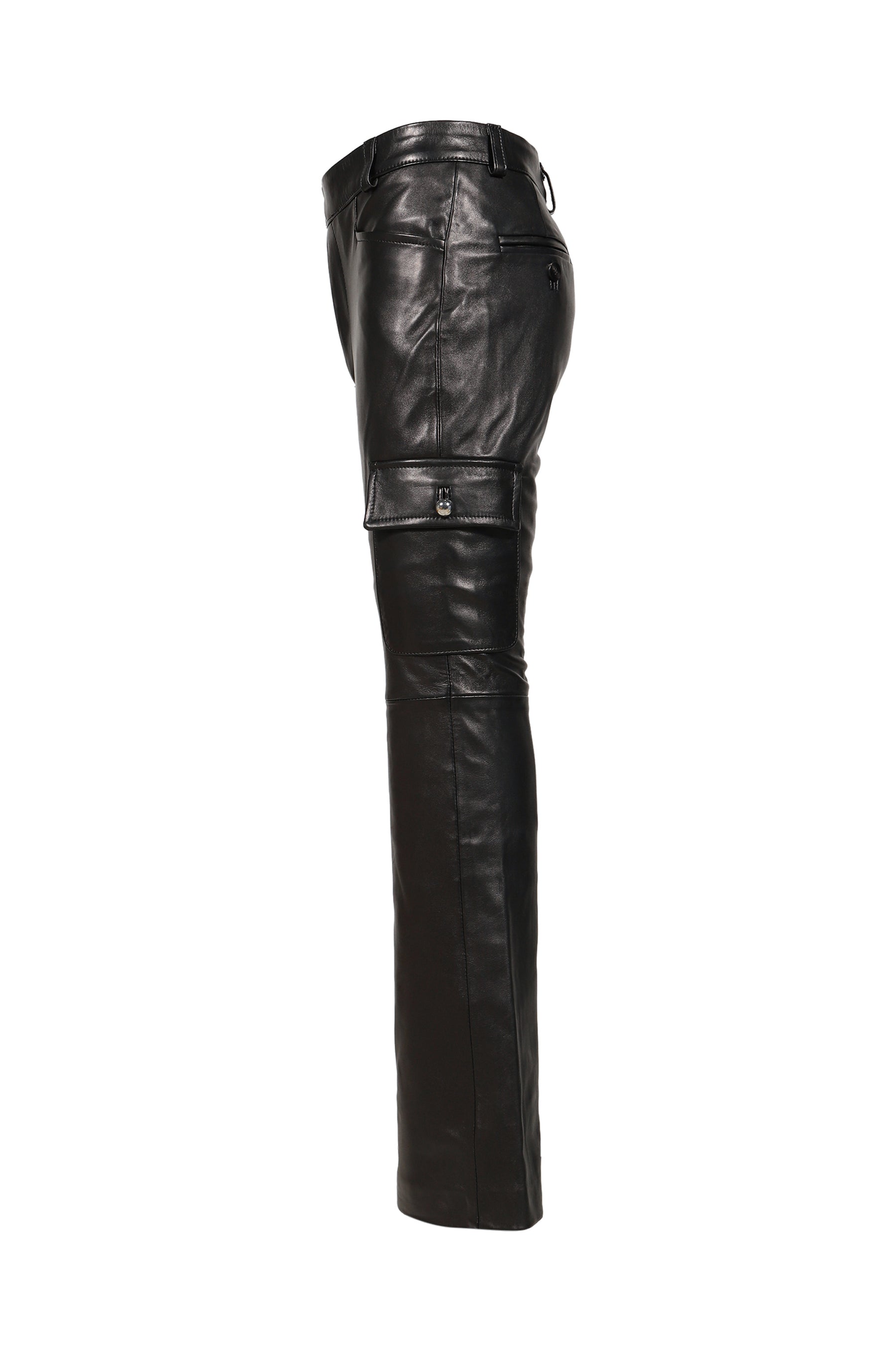 CARGO LEATHER FLARE TROUSERS / BLK LEATHER