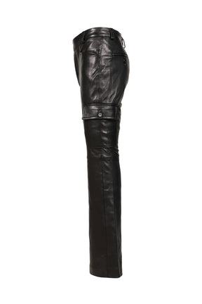 CARGO LEATHER FLARE TROUSERS / BLK LEATHER