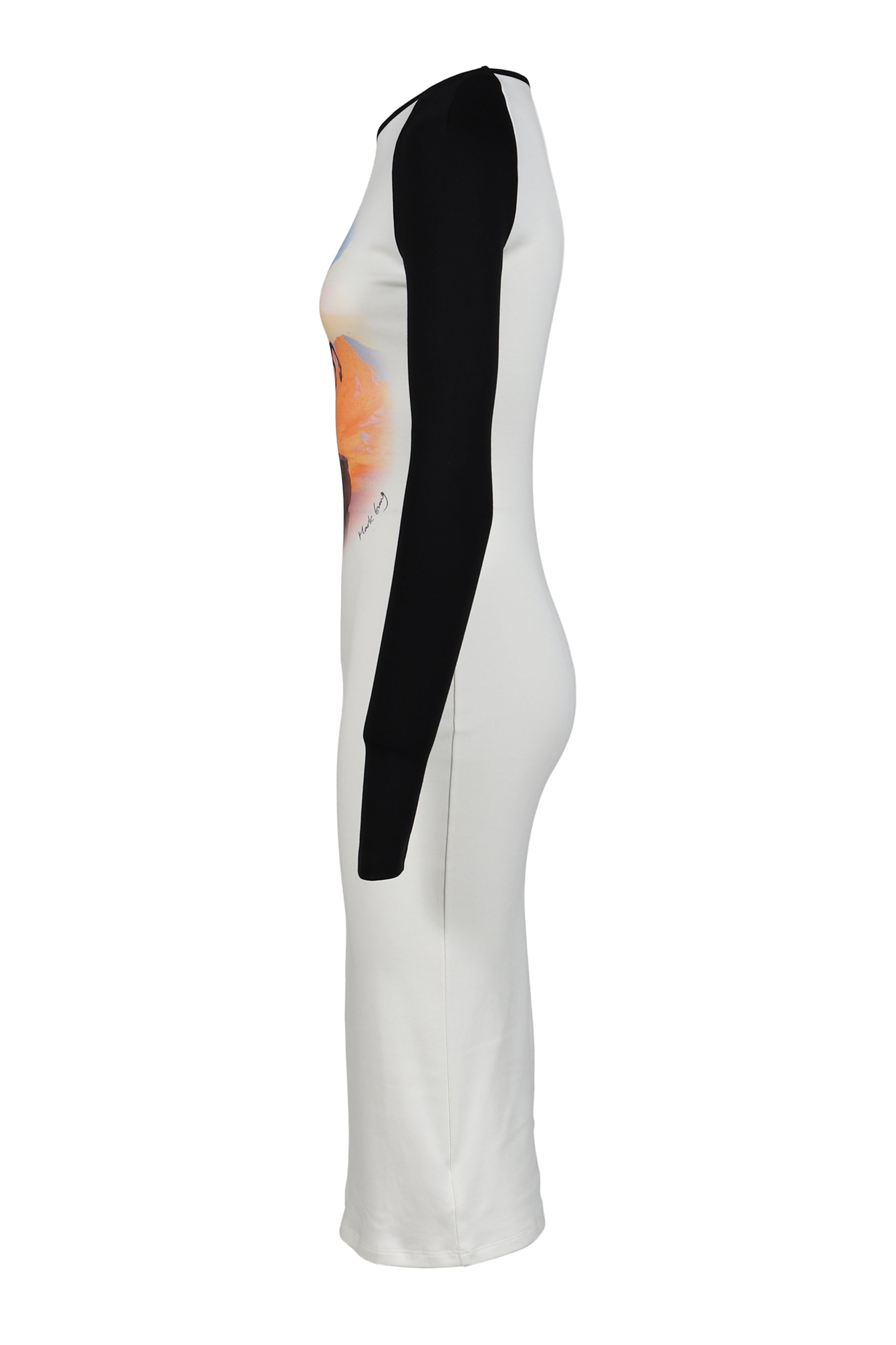 RETRO PRINT RAGLAN SLEEVE MIDI DRESS / BLK