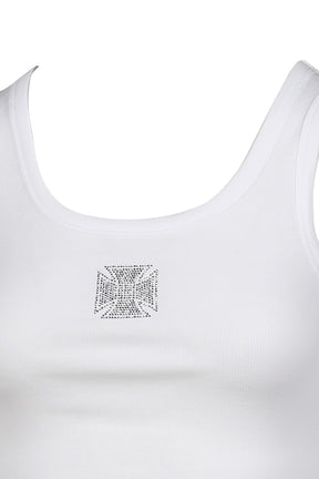 CRYSTAL BIKER CROSS TANKTOP / WHT