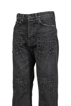 "RIBBON" VINTAGE DENIM PANTS / BLK