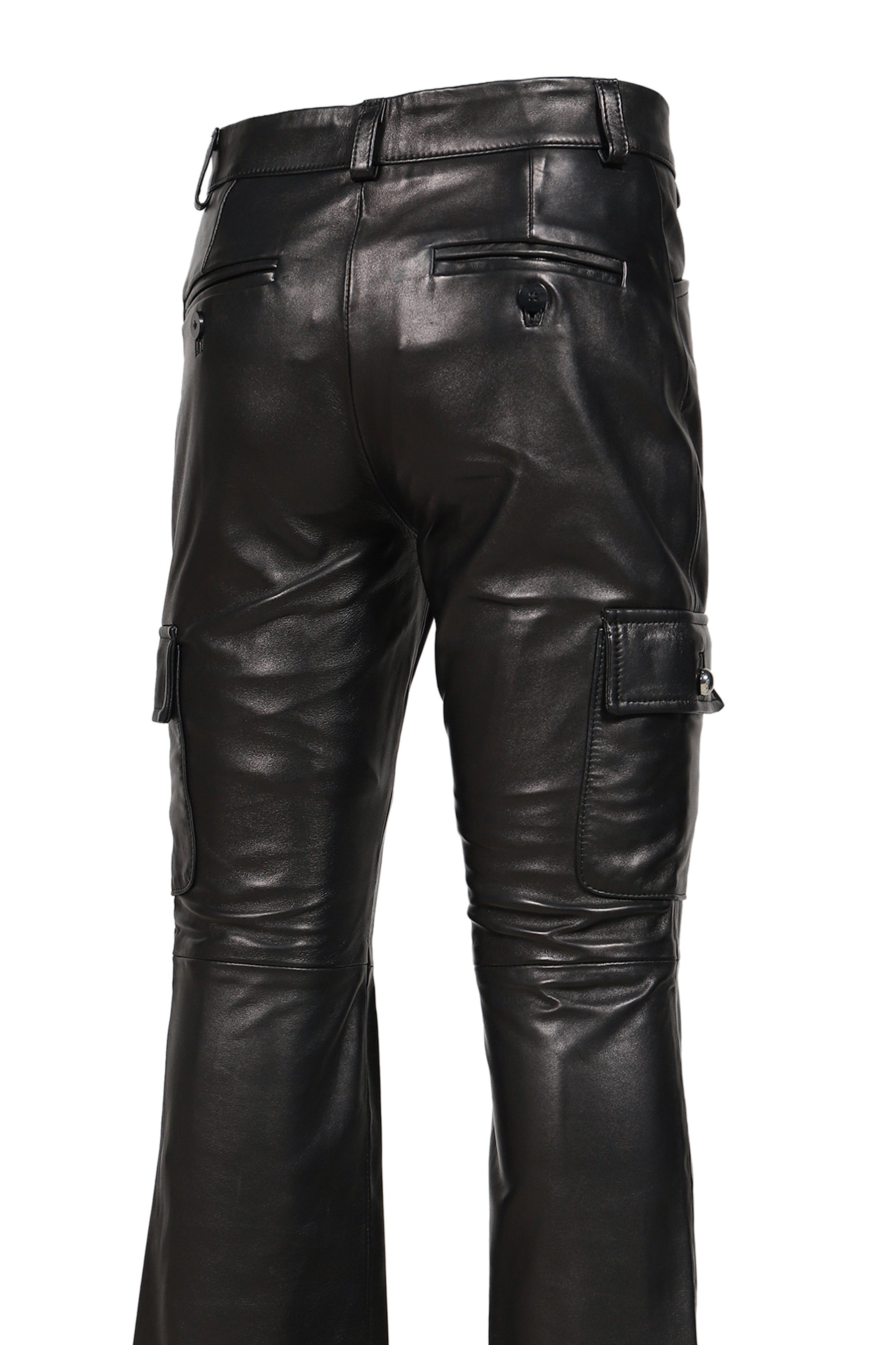 CARGO LEATHER FLARE TROUSERS / BLK LEATHER
