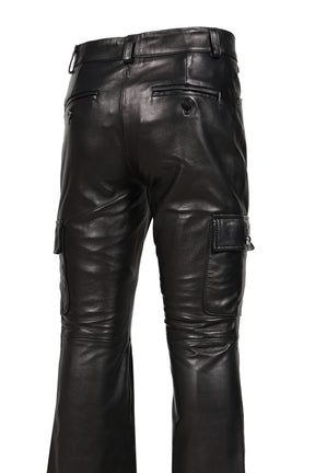 CARGO LEATHER FLARE TROUSERS / BLK LEATHER