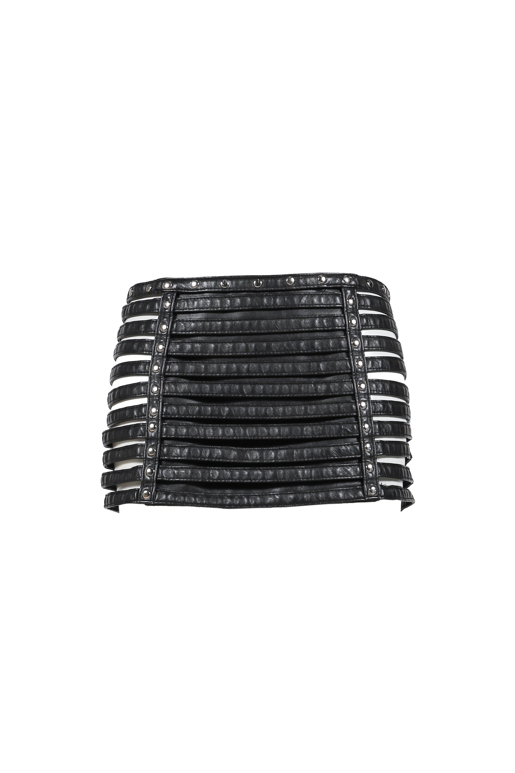 FAUX PU SLASHED MINI SKIRT / BLK DENIM