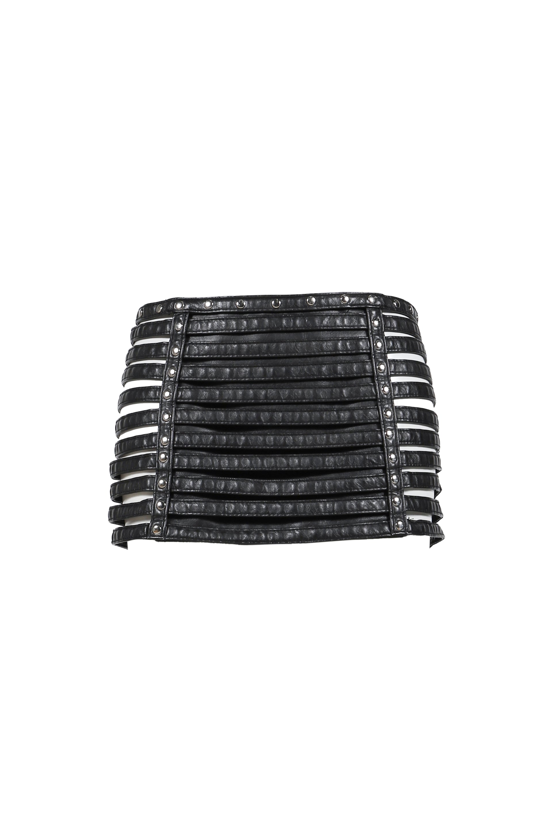 FAUX PU SLASHED MINI SKIRT / BLK DENIM