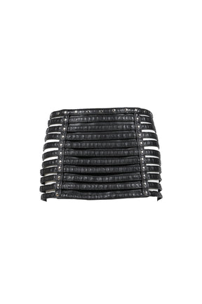 FAUX PU SLASHED MINI SKIRT / BLK DENIM