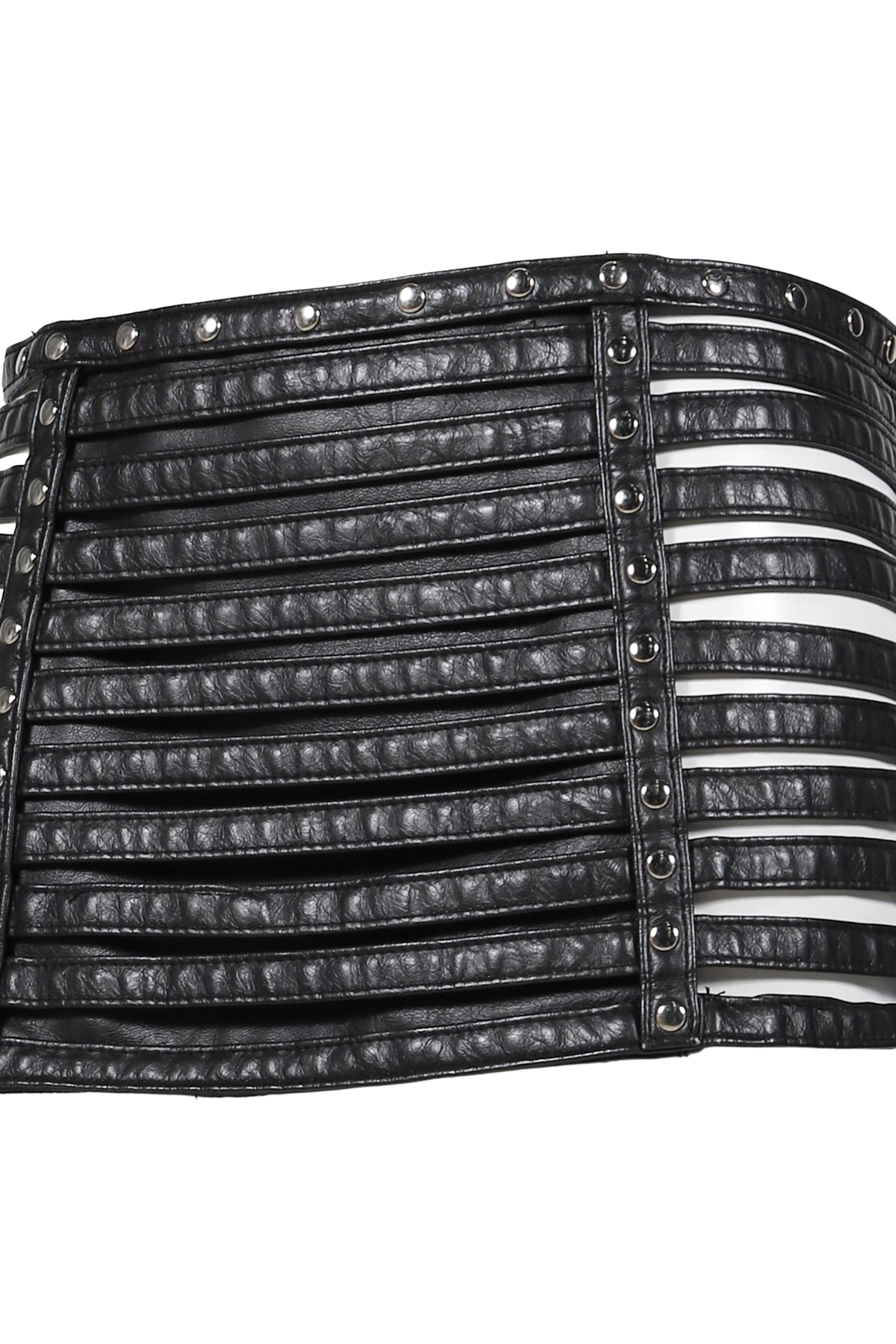 FAUX PU SLASHED MINI SKIRT / BLK DENIM