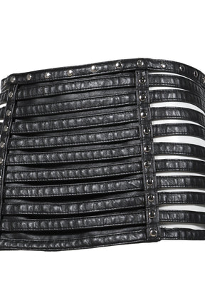 FAUX PU SLASHED MINI SKIRT / BLK DENIM