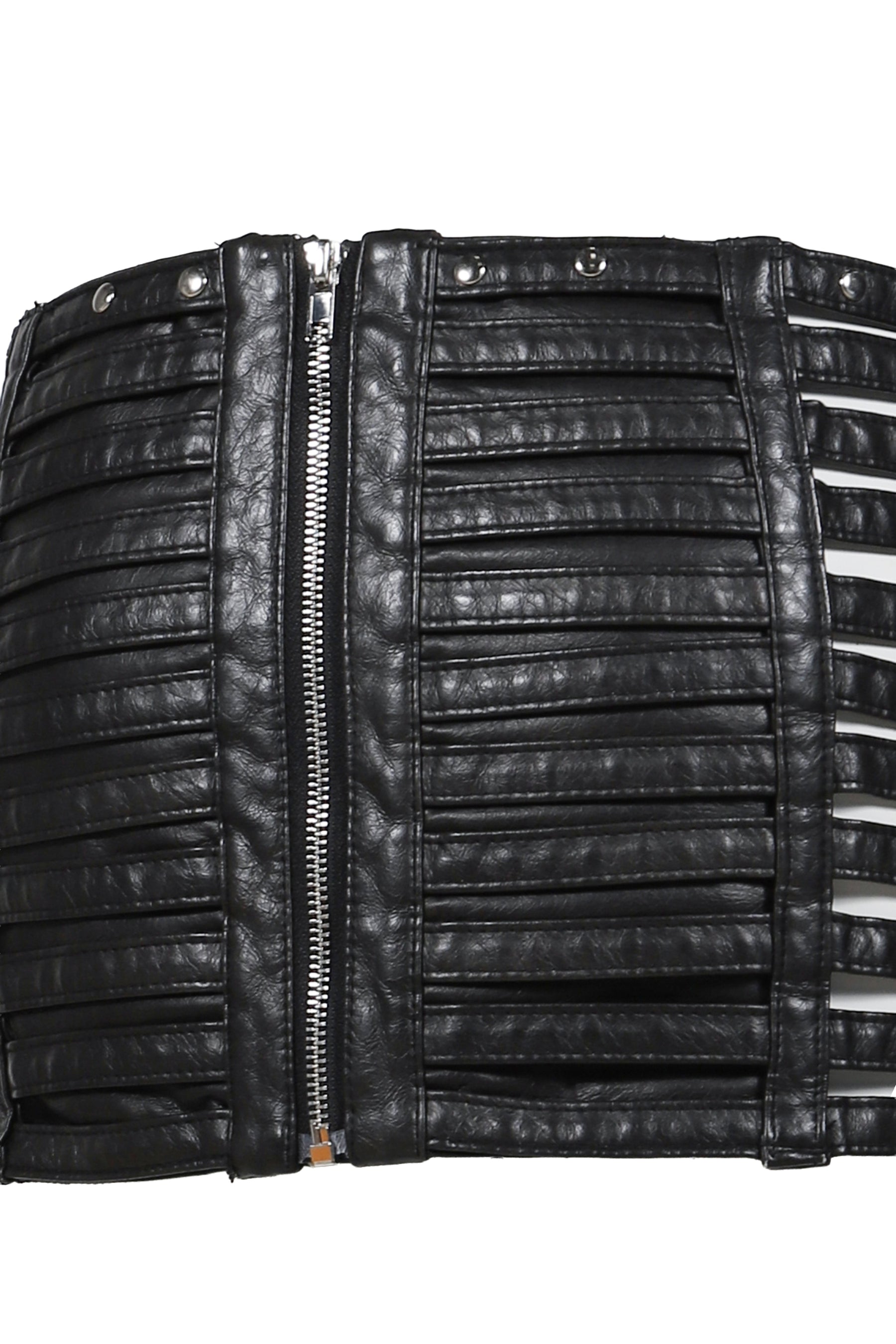 FAUX PU SLASHED MINI SKIRT / BLK DENIM