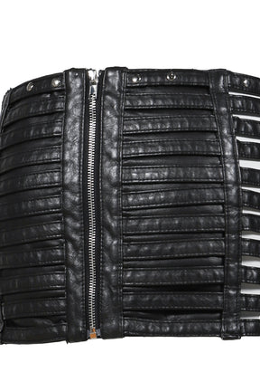 FAUX PU SLASHED MINI SKIRT / BLK DENIM