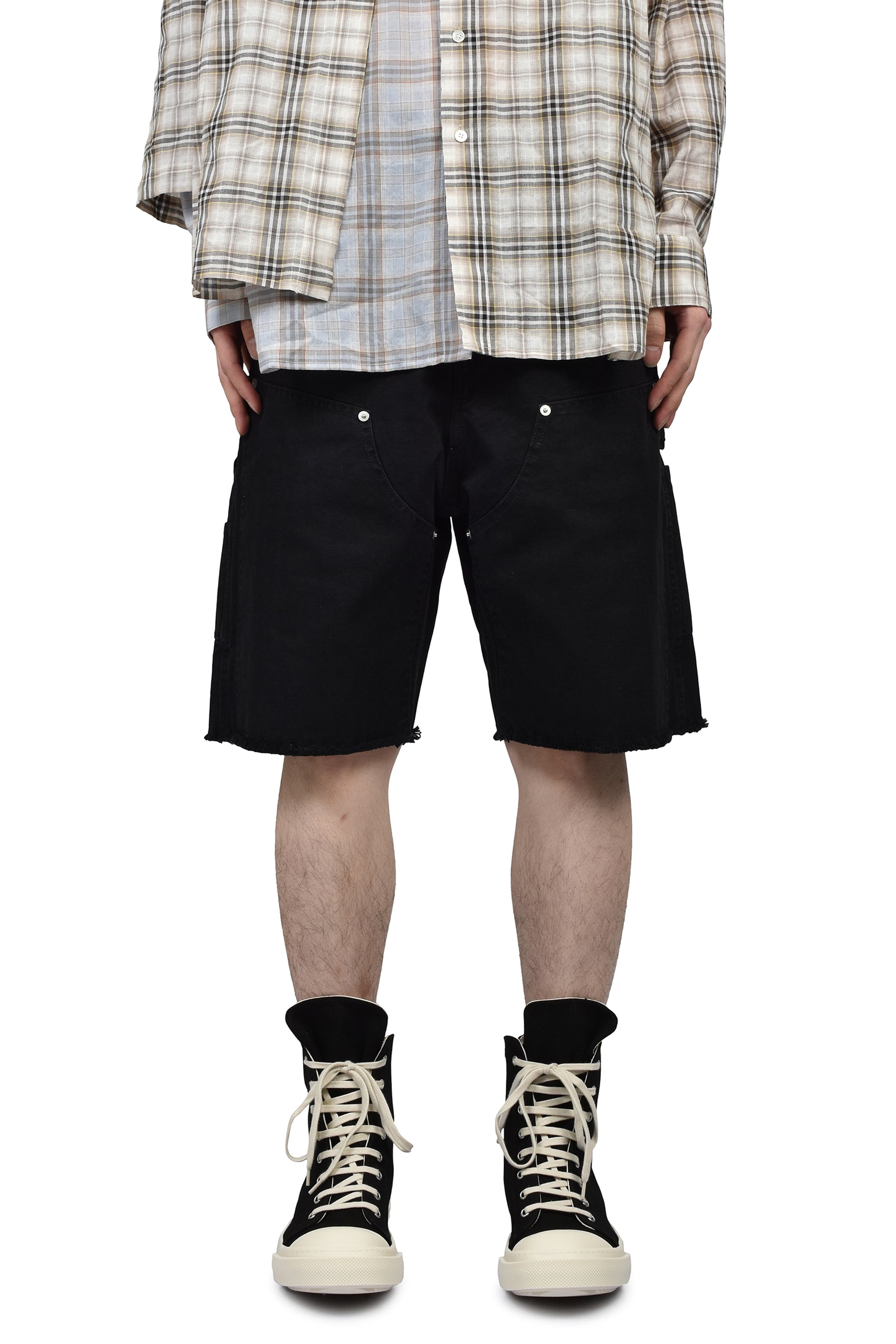 DOUBLE KNEE MOTION PLEAT CANVAS SHORT PANTS(EXCLUSIVE) / FADE BLK