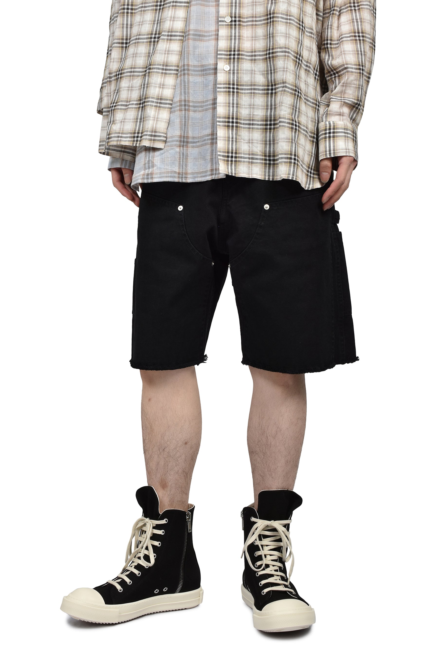 DOUBLE KNEE MOTION PLEAT CANVAS SHORT PANTS(EXCLUSIVE) / FADE BLK