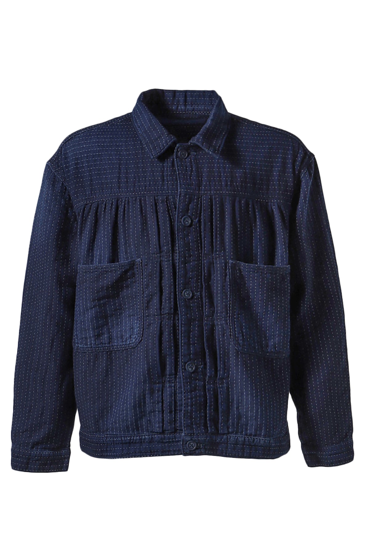 SASHIKO STRIPE SHORT JACKET / BLU