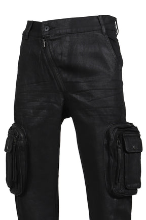 WAXED COMBAT PANTS / BLACK
