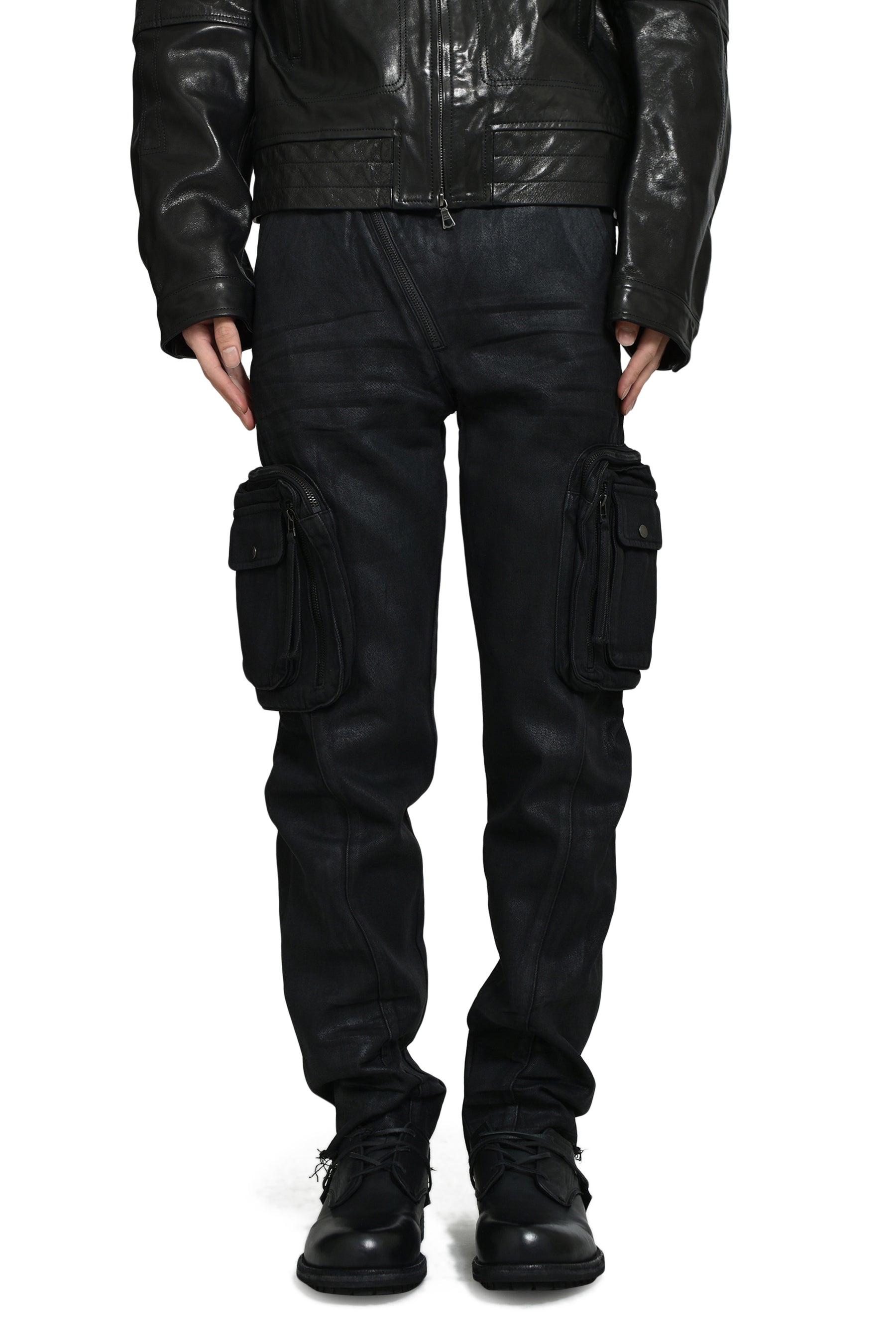 WAXED COMBAT PANTS / BLACK